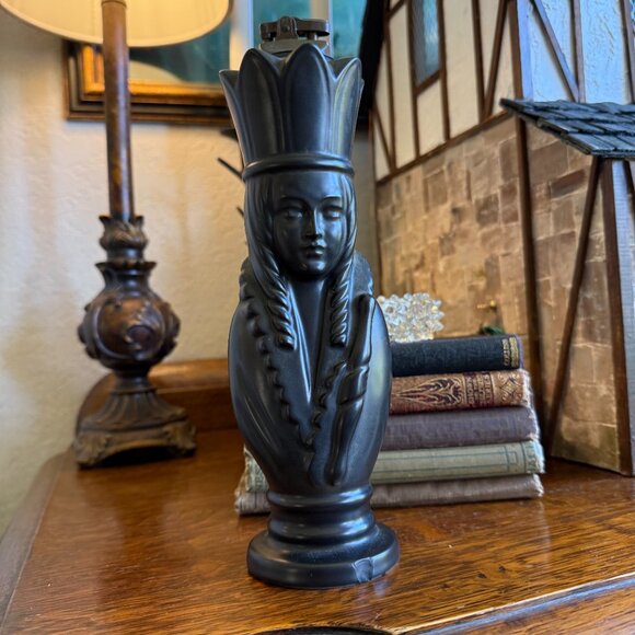 Tall Vintage Cigar Lighter Matt black & Brass Queen Chess Piece - Picture 6 of 16